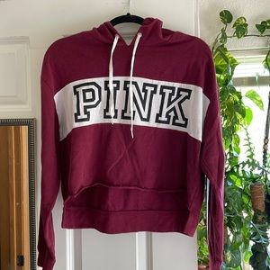 Lightly used crop hoodie maroon with white and black stripes